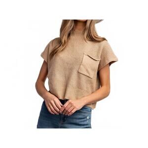 NEW SWEET GENERIS devils tower western ribbed sweater top in taupe
